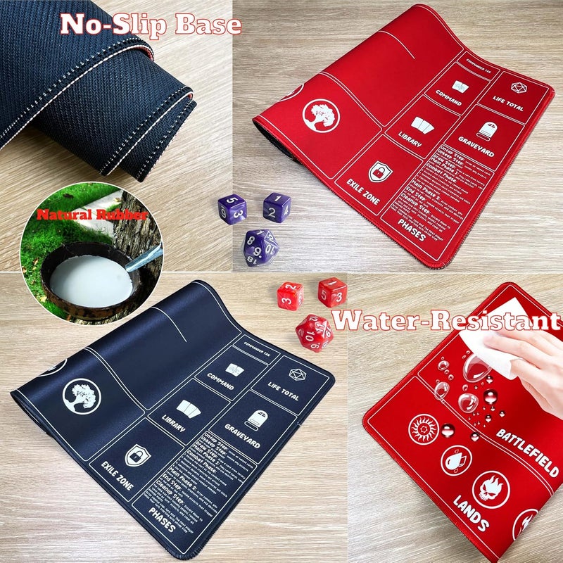 HaoSiTeck Card Game Playmats MTG Playmat for Beginner 2 Pack with Dices, Magic Mat Commander Deck Card Playmat for TCG MTG Accessories Play Mat 24x14 Inches Duel Card Battles, Black/Red - Image 4